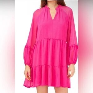 Vince Camuto Hot Pink Layered Long Sleeve Dress Size XXL